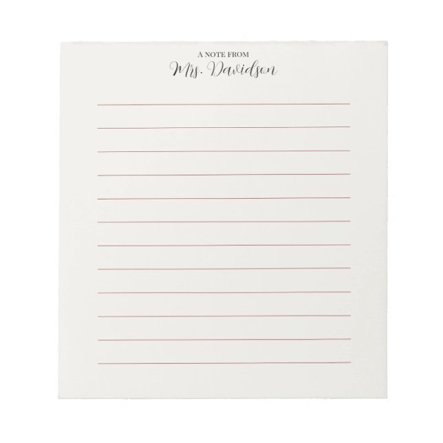 Bloco De Notas Elegant Smooth Lines Teacher Notepad (Frente)