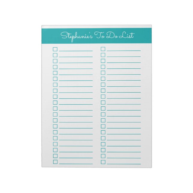 Bloco De Notas Elegant Teal Vertical 8.5x11 Two Column Checklist (Invertido)