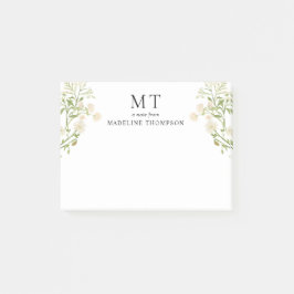 Bloco De Notas Elegant White Floral Wildflower Classic Monogram