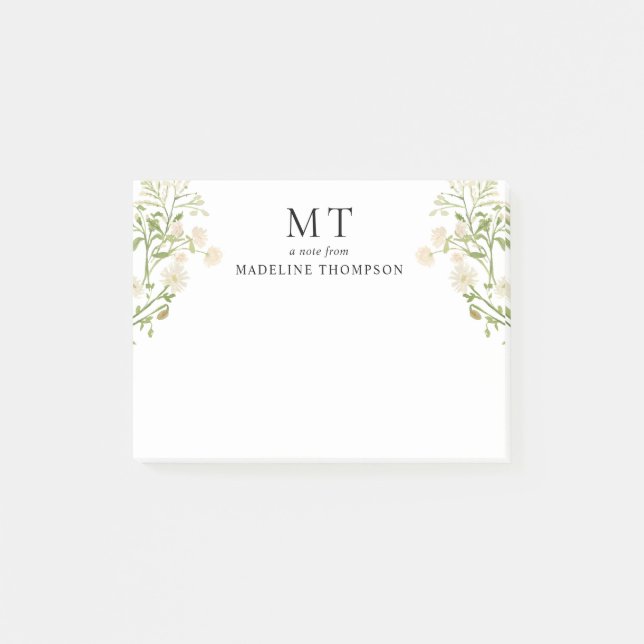 Bloco De Notas Elegant White Floral Wildflower Classic Monogram (Frente)
