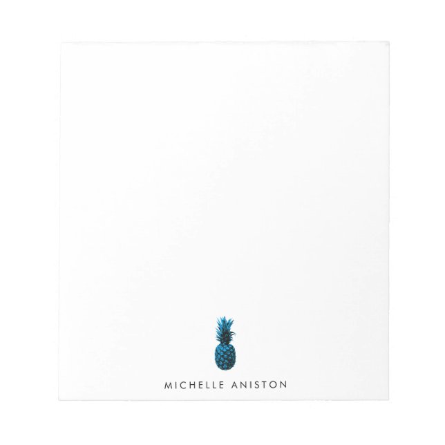 Bloco De Notas Elegante Abacaxi Branco Azul Personalizado (Frente)