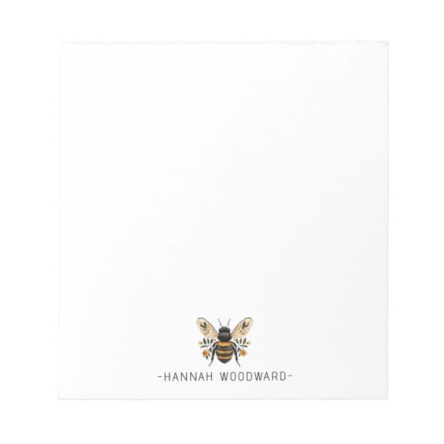 Bloco De Notas Elegante Abelha Dourada Botânica Personalizada  (Frente)