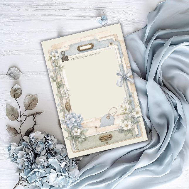 Bloco De Notas Elegante Azul Floral Personalizado  (Criador carregado)