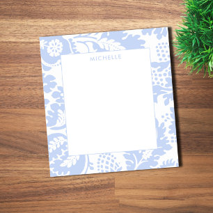 Bloco De Notas Elegante Azul Vintage Floral Botânico Veneziano
