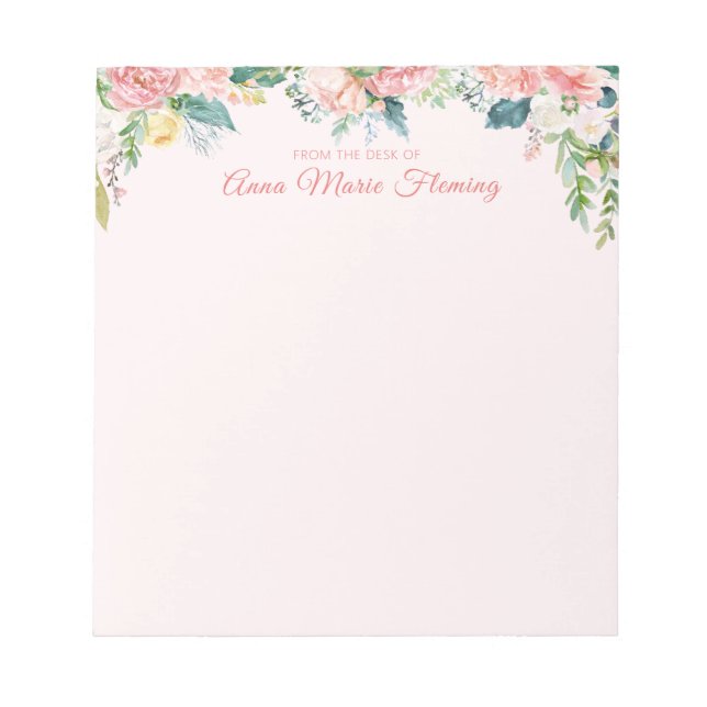 Bloco De Notas Elegante Blush Rosa Rosa Nome de Peony (Frente)