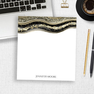 Bloco De Notas Elegante Borda de Ágata Dourada Preta Personalizad