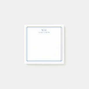 Bloco De Notas Elegante Borda Geométrica Azul Naval com Dois Mono