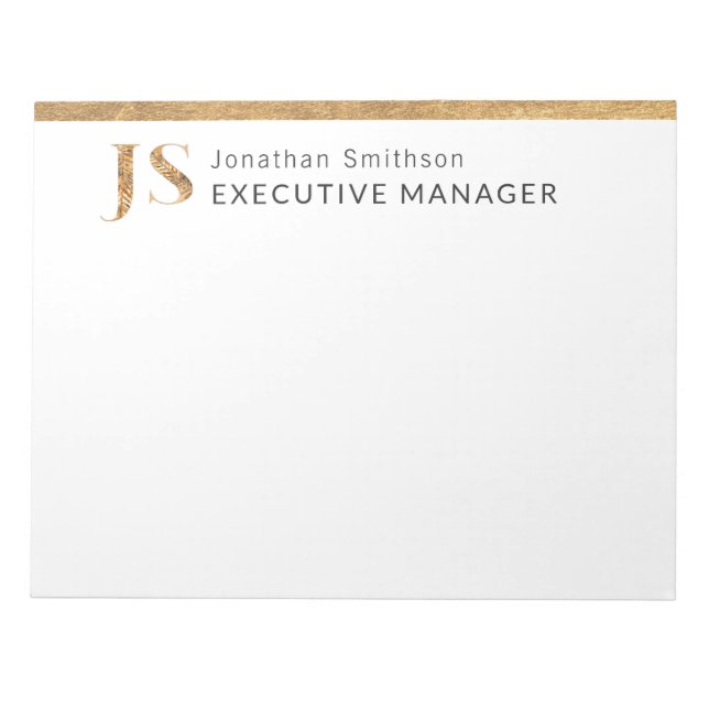 Bloco De Notas Elegante branco clássico e monograma personalizado (Frente)