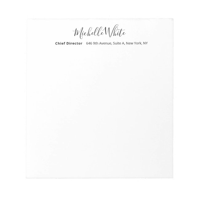 Bloco De Notas Elegante Branco Simples Profissional Moderno (Frente)