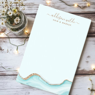 Bloco De Notas Elegante Brilho Dourado Azul Mármore Ágata Moderno