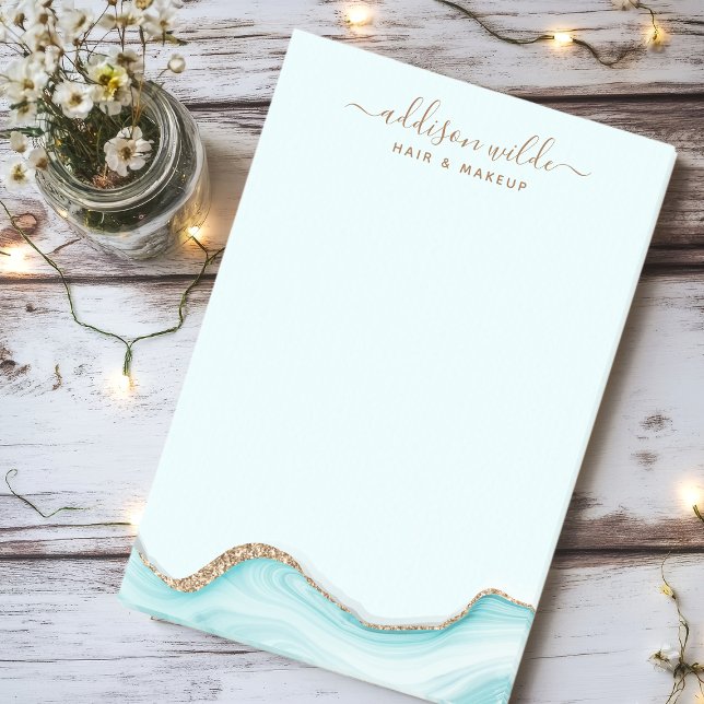 Bloco De Notas Elegante Brilho Dourado Azul Mármore Ágata Moderno (Criador carregado)