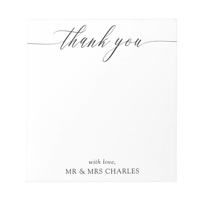 Bloco De Notas Elegante Calligraphy Simples de Agradecimento (Frente)