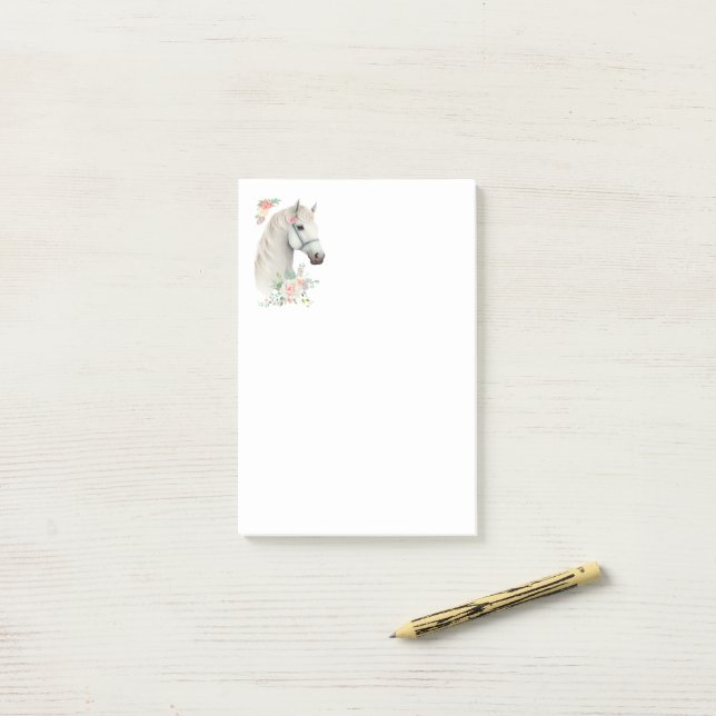Bloco De Notas Elegante Cavalo Branco Boho Floral (Na mesa)