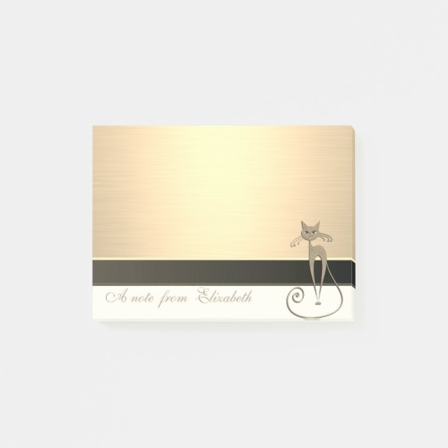 Bloco De Notas Elegante Chic  Estilo Feminino, Falso Ouro, Gato (Frente)