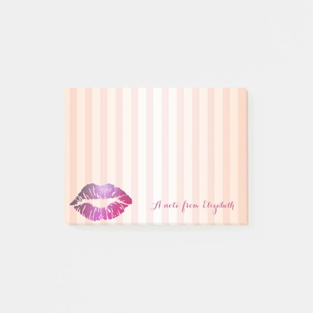 Bloco De Notas Elegante Chic Listrado  Estiloso Meninas, Lábios (Frente)