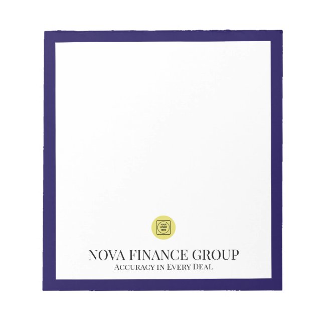 Bloco de notas elegante com logotipo azul marinho (Frente)