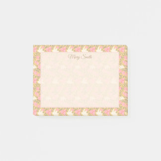 Bloco De Notas Elegante Design de Borda Floral Pastel com Pássaro