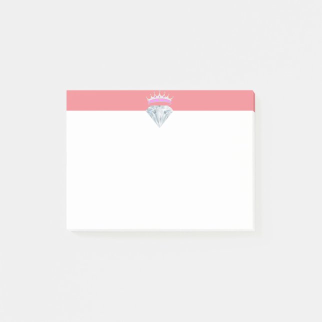 Bloco De Notas Elegante diamante & tiara em coral e branco (Frente)