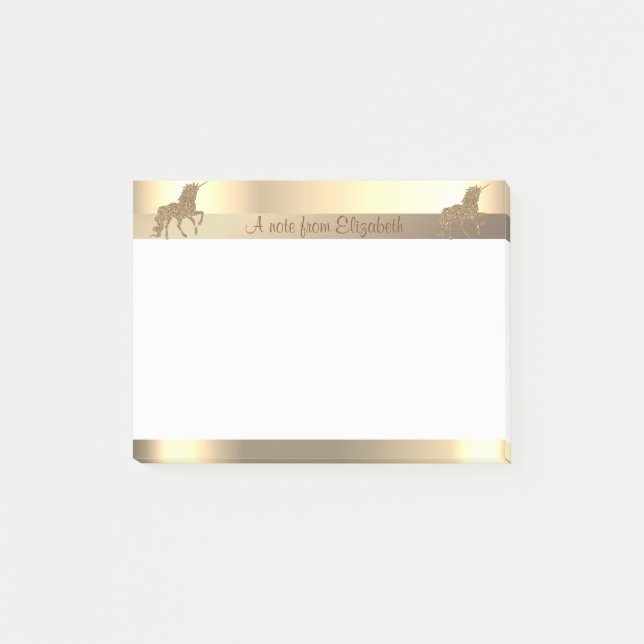 Bloco De Notas Elegante Dourada Glitter Unicorn, Stripe -Personal (Frente)