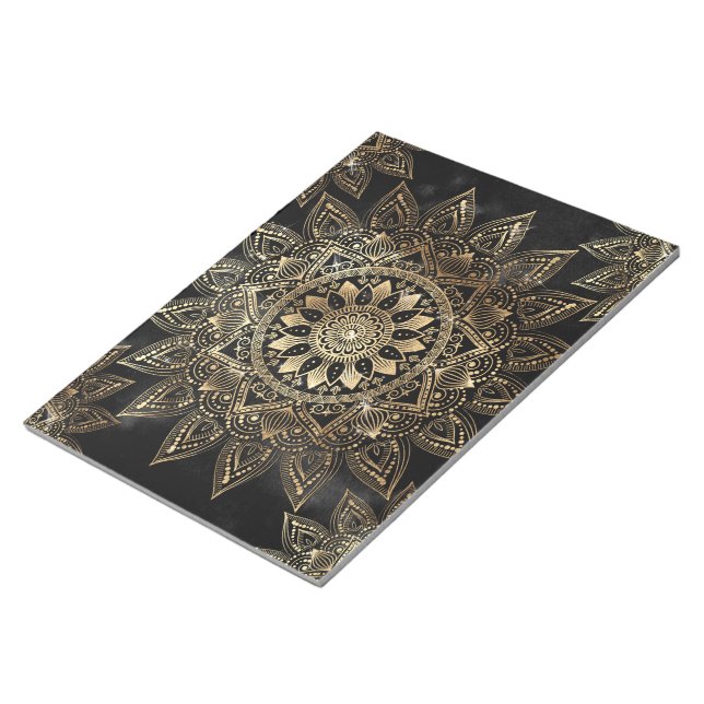 Bloco De Notas Elegante Dourado Mandala Black Design (Inclinado)