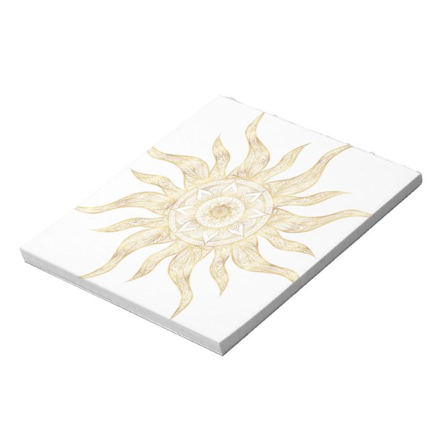 Bloco De Notas Elegante Dourado Sun Mandala Design (Invertido)