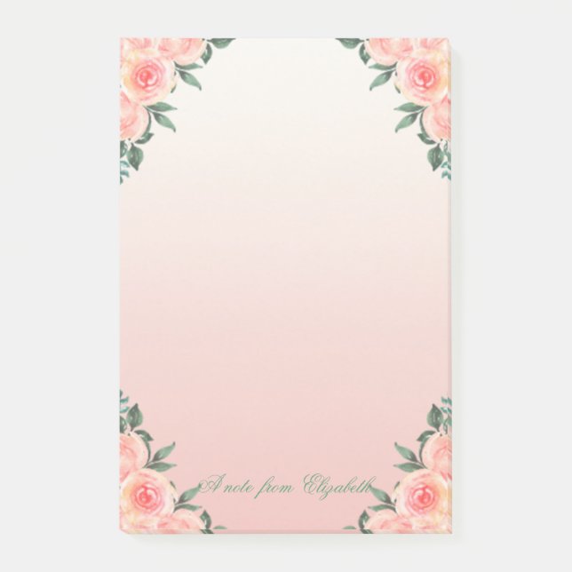 Bloco De Notas Elegante Estiloso Menina, Rosas Floral (Frente)