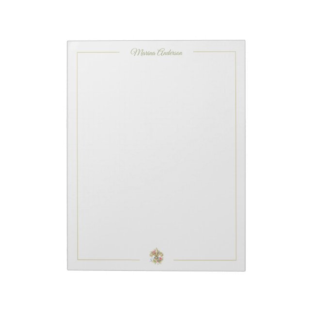 Bloco De Notas Elegante Fleur de Lys floral personalizada nome (Invertido)