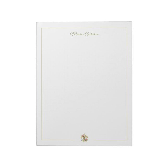Bloco De Notas Elegante Fleur de Lys floral personalizada nome (Invertido)