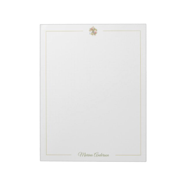 Bloco De Notas Elegante Fleur de Lys floral personalizada nome (Invertido)