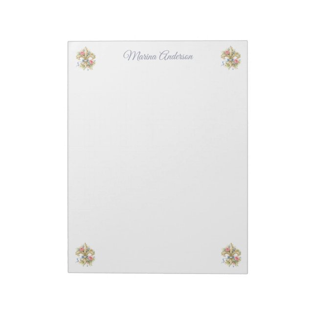 Bloco De Notas Elegante Fleur de Lys floral Personalizado Nome (Invertido)