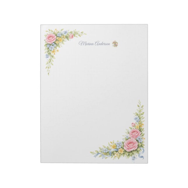 Bloco De Notas Elegante Fleur de Lys floral Personalizado Nome (Invertido)