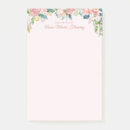 Bloco De Notas Elegante Floral Blush Rosa Cor-de-Rosa Nome de Peo