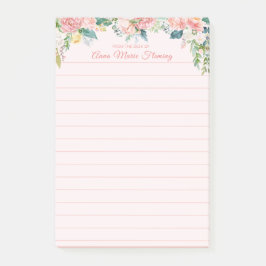 Bloco De Notas Elegante Floral Blush Rosa Rosa Cor-de-Rosa Nome V