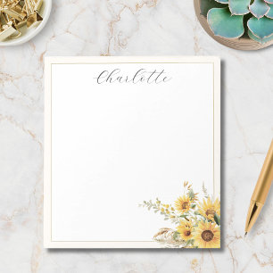 Bloco De Notas Elegante Floral de Girassol em Aquarela Rústica
