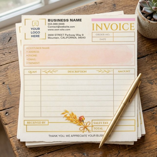 Bloco De Notas Elegante Formulário de Venda de Fatura para Pequen (personalized business sales invoice pad, elegant custom logo billing receipt)