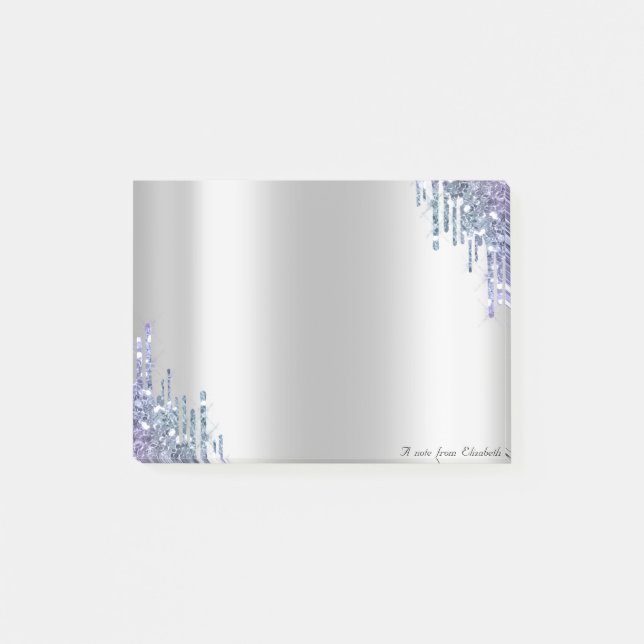 Bloco De Notas Elegante Lindo Chic Violeta Brilho Gotas (Frente)