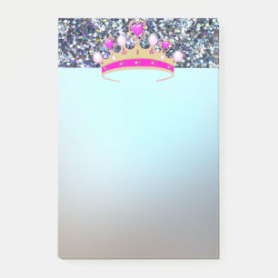 Bloco De Notas Elegante Luxo Brilhante Tiara Azul Lantejoulas