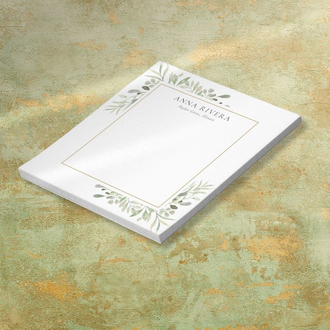 Bloco De Notas Elegante Moderna Aquarela Verde Floral (Elegant Modern Watercolor Greenery Floral Notepad)
