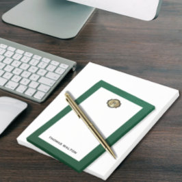 Bloco De Notas Elegante Monograma Dourado em Verde Esmeralda com