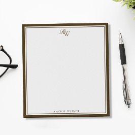 Bloco De Notas Elegante Monograma Marrom com Duas Bordas