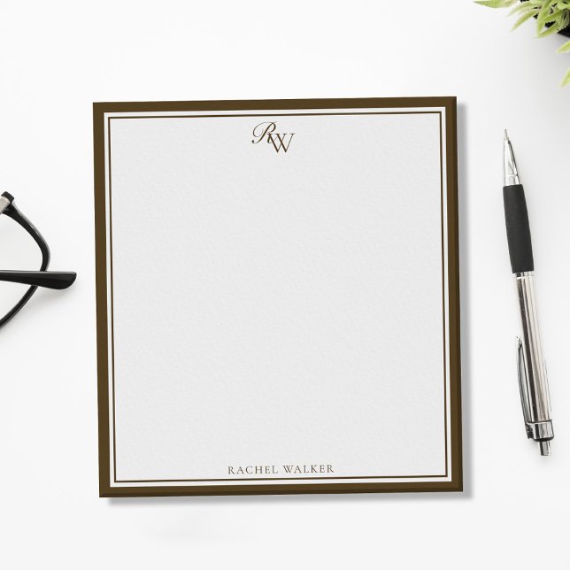 Bloco De Notas Elegante Monograma Marrom com Duas Bordas (Criador carregado)