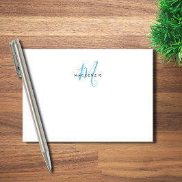 Bloco De Notas Elegante Monograma Moderno em Branco e Azul Céu co