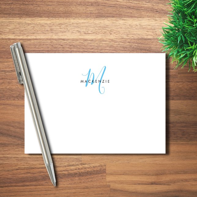 Bloco De Notas Elegante Monograma Moderno em Branco e Azul Céu co (Criador carregado)