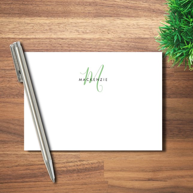 Bloco De Notas Elegante Monograma Moderno em Branco e Verde com L (Criador carregado)