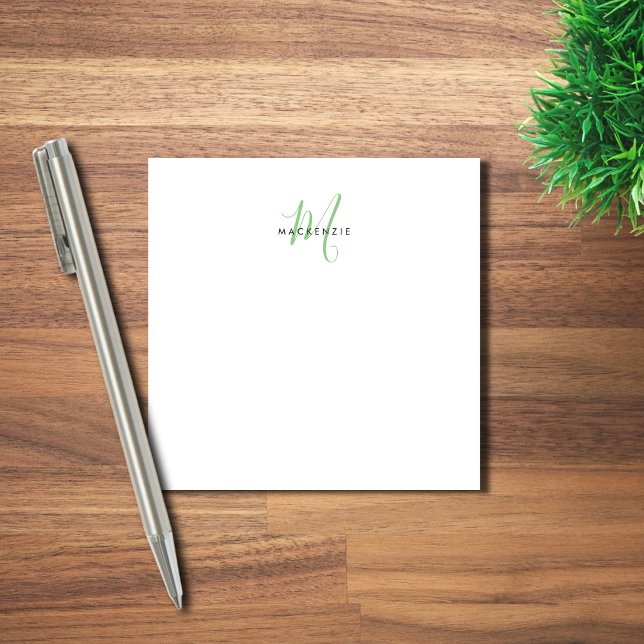 Bloco De Notas Elegante Monograma Moderno em Branco e Verde com L (Criador carregado)