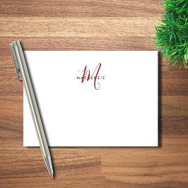 Bloco De Notas Elegante Monograma Moderno em Branco e Vermelho co