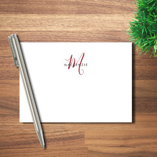 Bloco De Notas Elegante Monograma Moderno em Branco e Vermelho co