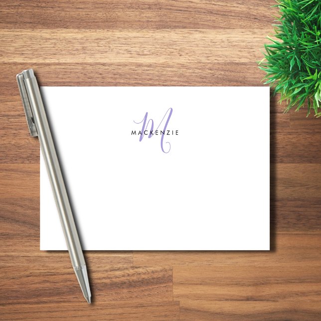 Bloco De Notas Elegante Monograma Moderno em Script Lavanda Branc (Criador carregado)