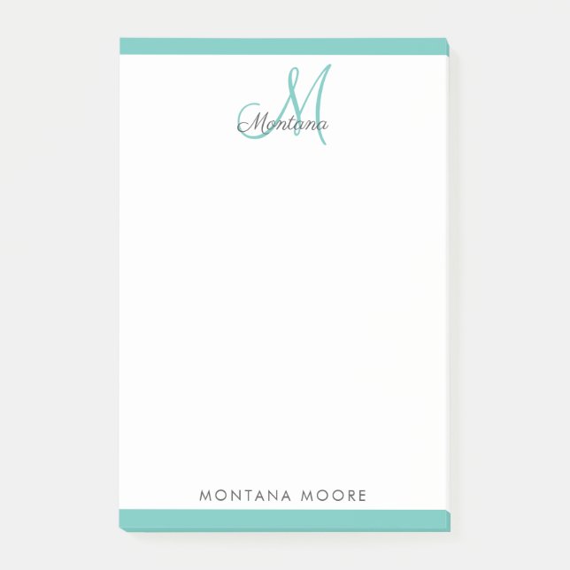 Bloco De Notas Elegante Monograma Moderno Simples Posto de Teal G (Frente)