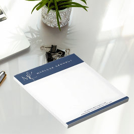 Bloco De Notas Elegante Monograma Personalizado em Prata Azul-Nav